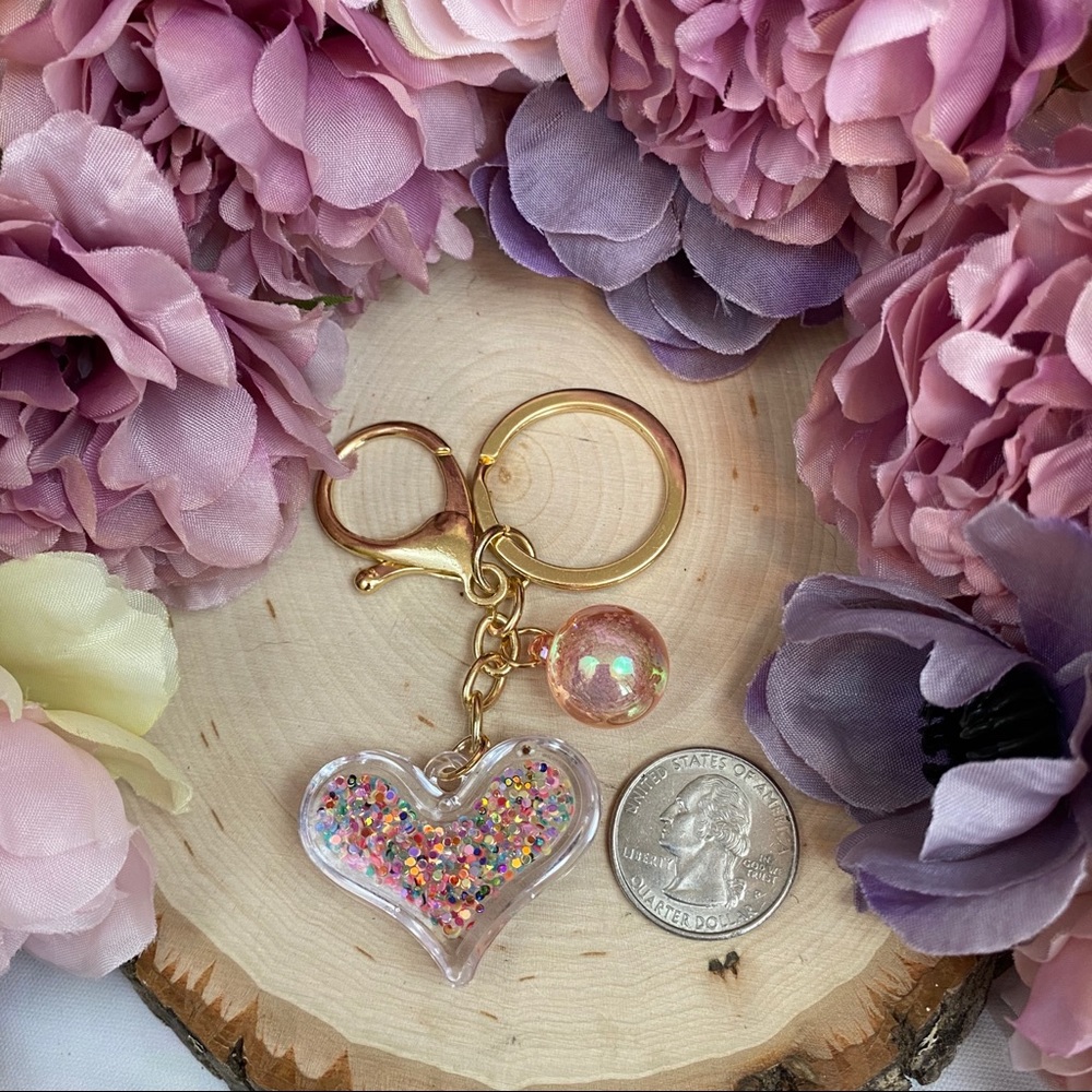 Sparkly Acrylic Glitter Heart with Charm Keychain - Picture 8 of 8
